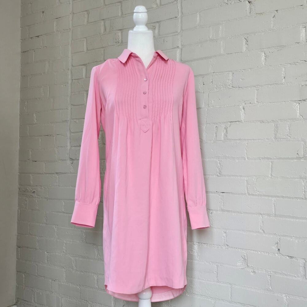 Trina Turk Pink Mini Shift Dress S - Coquette Preppy Mod Pintuck Button Front